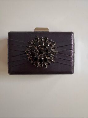 NWT iridescent Evening Clutch with Black Jewel Brooch